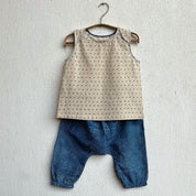 WHITEWATER KIDS UNISEX ORGANIC INDIGO RAIDANA JHABLA WITH INDIGO CHECK PANTS