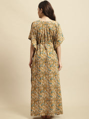 Mustard Yellow Sanganeri Handblock Print Kaftan Night Dress