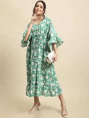 Green Sanganeri Handblock Print Kaftan Night Dress