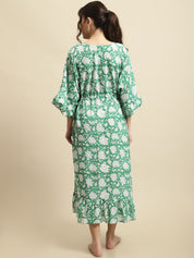 Green Sanganeri Handblock Print Kaftan Night Dress