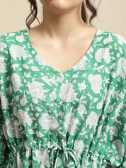 Green Sanganeri Handblock Print Kaftan Night Dress