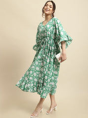 Green Sanganeri Handblock Print Kaftan Night Dress