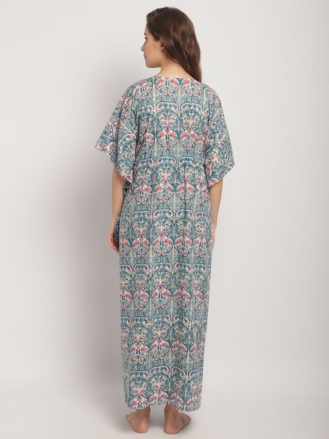 Blue Sanganeri Block Print Kaftan Nightdress