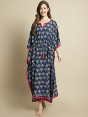 Indigo Dabu Floral Printed Kaftan Nighty