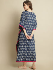 Indigo Dabu Floral Printed Kaftan Nighty