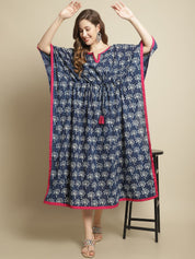 Indigo Dabu Floral Printed Kaftan Nighty