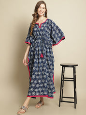 Indigo Dabu Floral Printed Kaftan Nighty