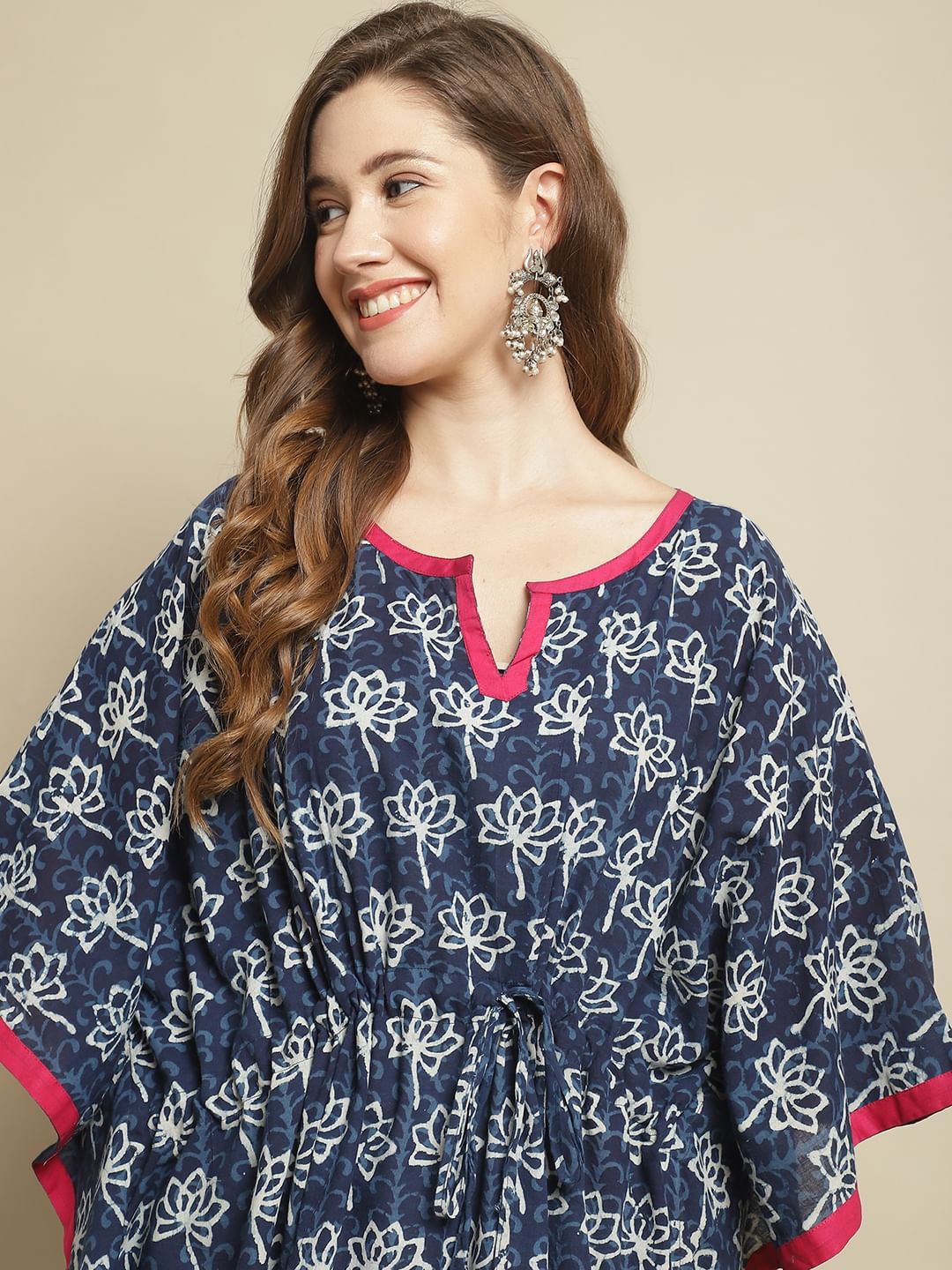 Indigo Dabu Floral Printed Kaftan Nighty