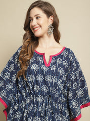Indigo Dabu Floral Printed Kaftan Nighty