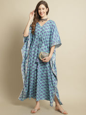 Blue Butterfly Printed Kaftan Nighty