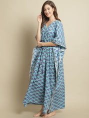 Blue Butterfly Printed Kaftan Nighty