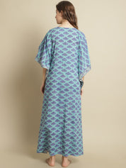 Blue Butterfly Printed Kaftan Nighty
