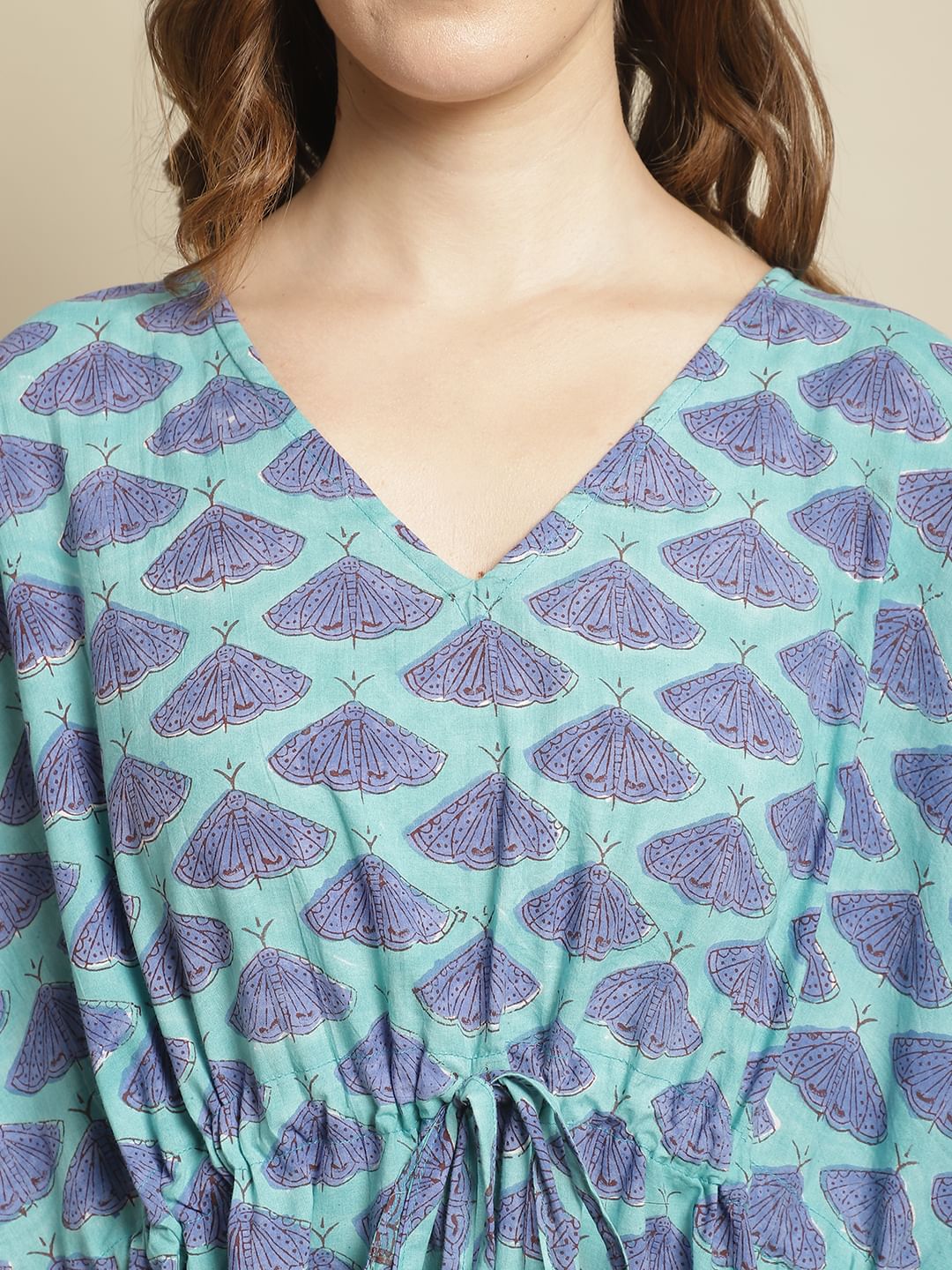 Blue Butterfly Printed Kaftan Nighty