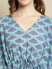 Blue Butterfly Printed Kaftan Nighty