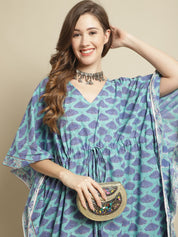 Blue Butterfly Printed Kaftan Nighty