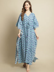 Blue Butterfly Printed Kaftan Nighty
