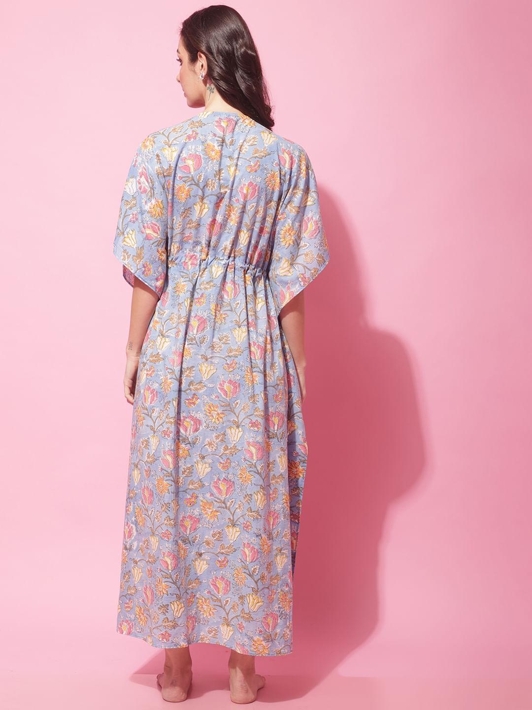 Blue Sanganeri Block Print Maternity Kaftan Night Dress