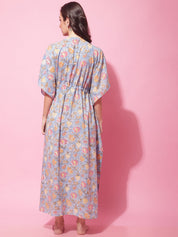 Blue Sanganeri Block Print Maternity Kaftan Night Dress