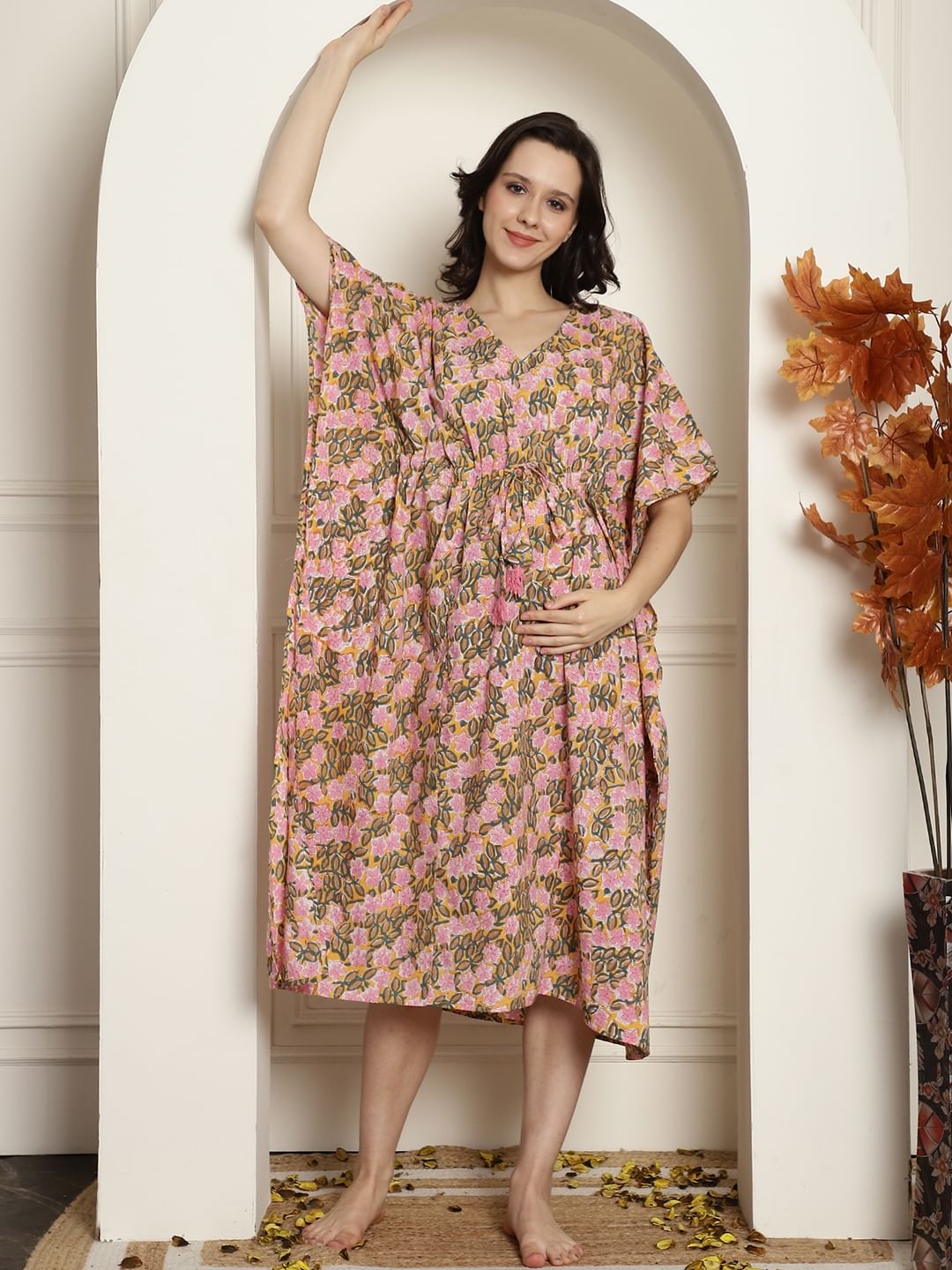 Yellow Cotton Maternity Kaftan