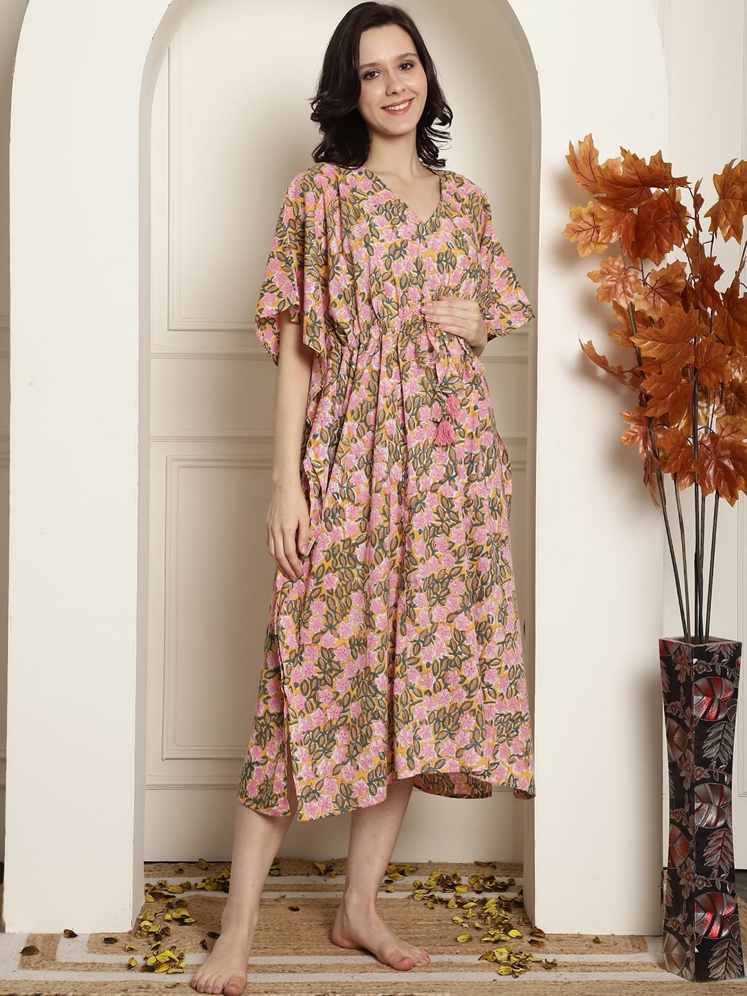 Yellow Cotton Maternity Kaftan