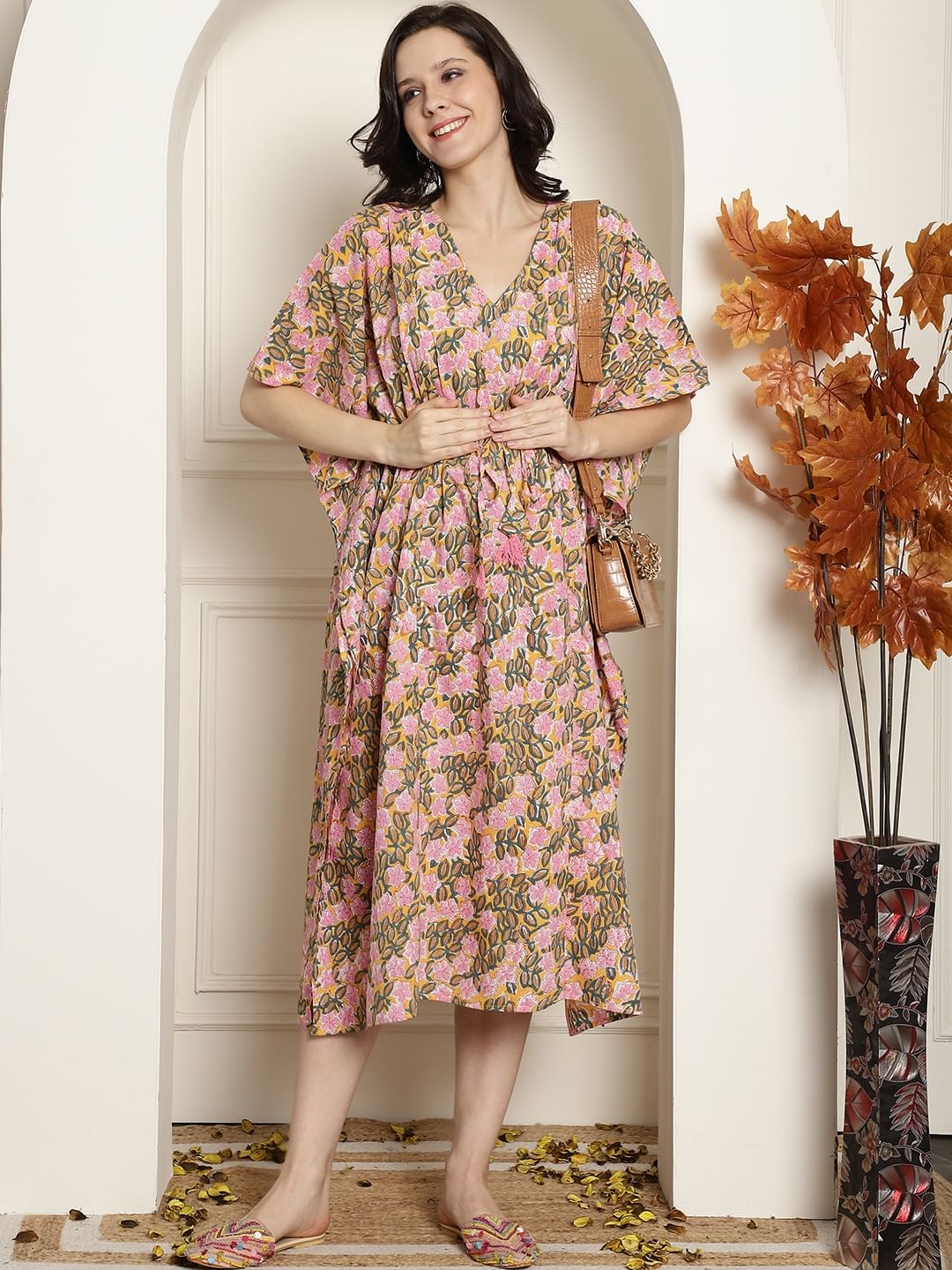 Yellow Cotton Maternity Kaftan