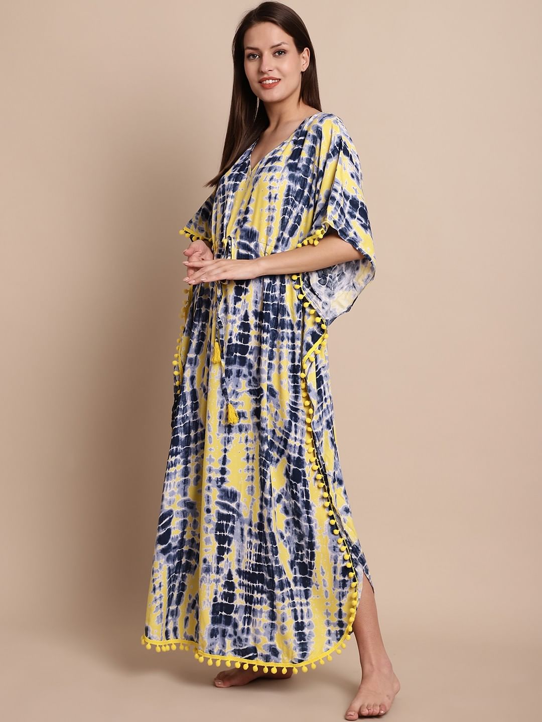 Blue & Yellow Tie & Dye Kaftan
