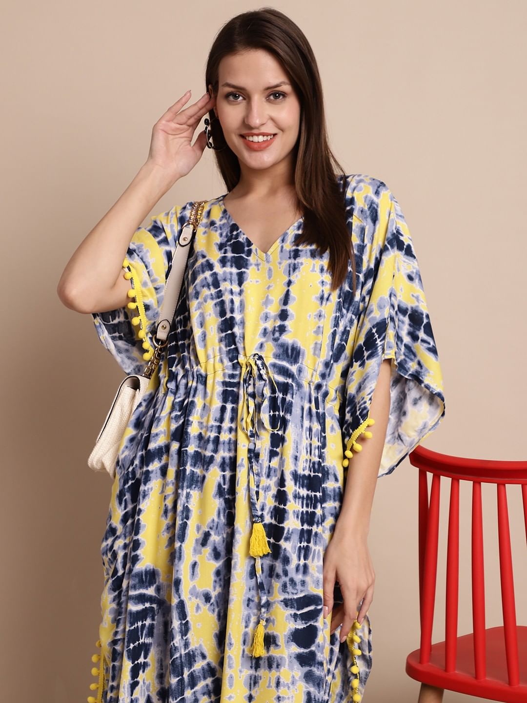 Blue & Yellow Tie & Dye Kaftan