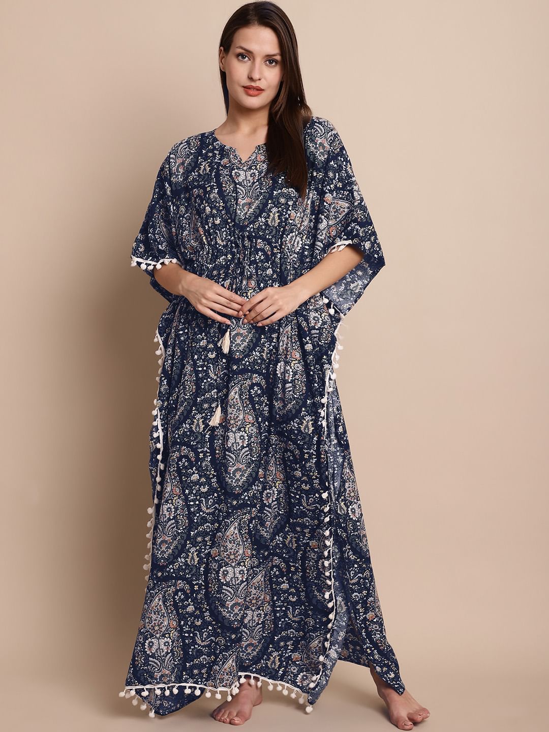 Navy Blue Paisely Print Kaftan