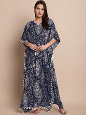 Navy Blue Paisely Print Kaftan