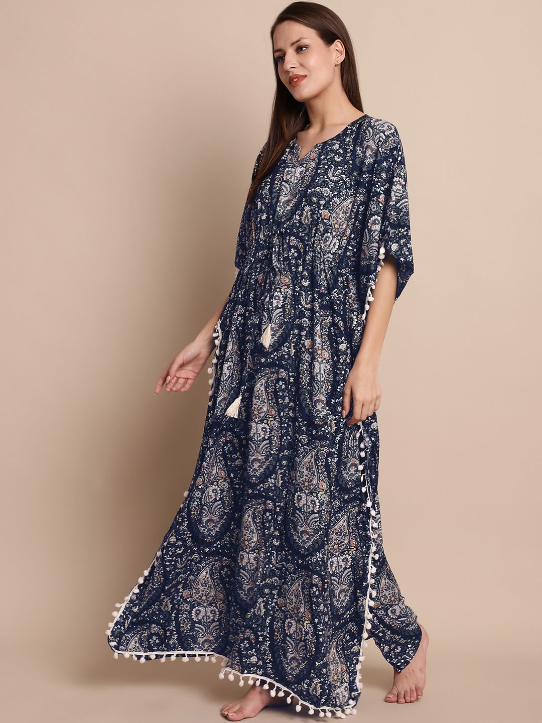 Navy Blue Paisely Print Kaftan