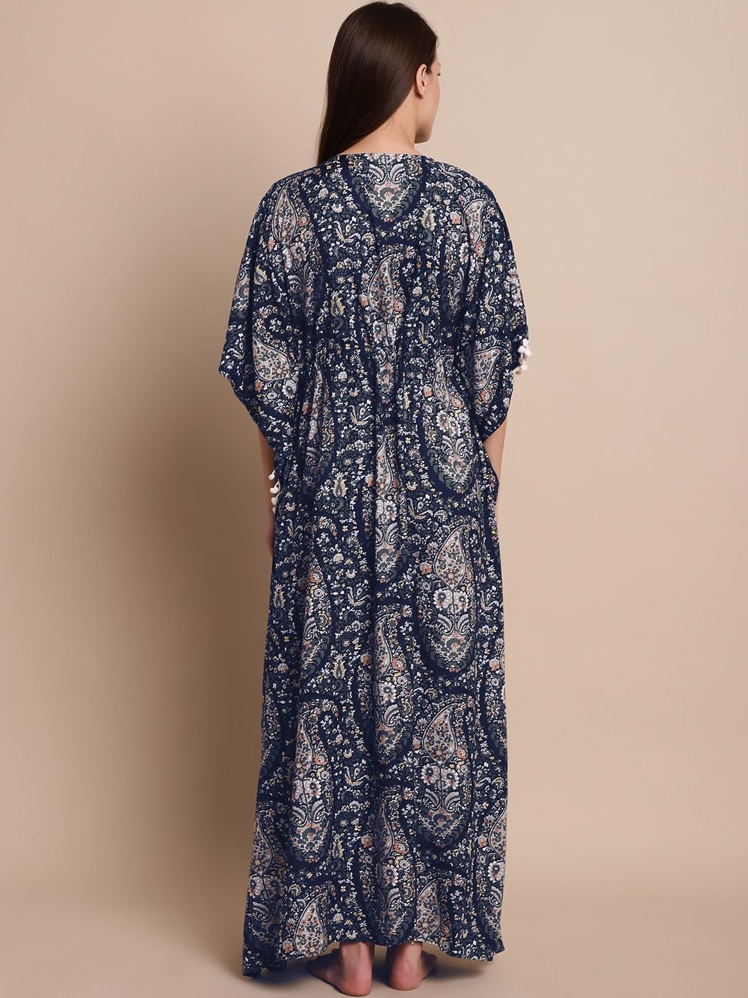 Navy Blue Paisely Print Kaftan