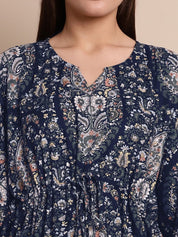 Navy Blue Paisely Print Kaftan