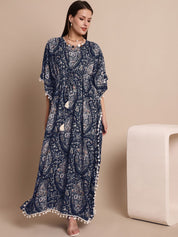 Navy Blue Paisely Print Kaftan