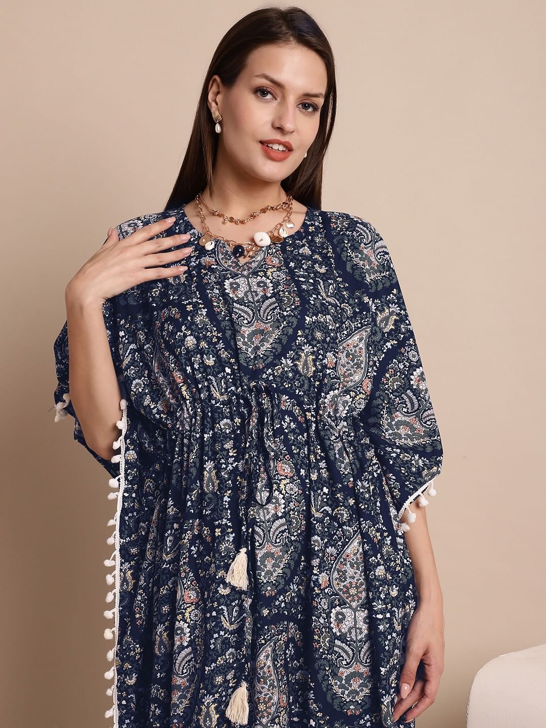 Navy Blue Paisely Print Kaftan