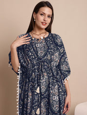 Navy Blue Paisely Print Kaftan