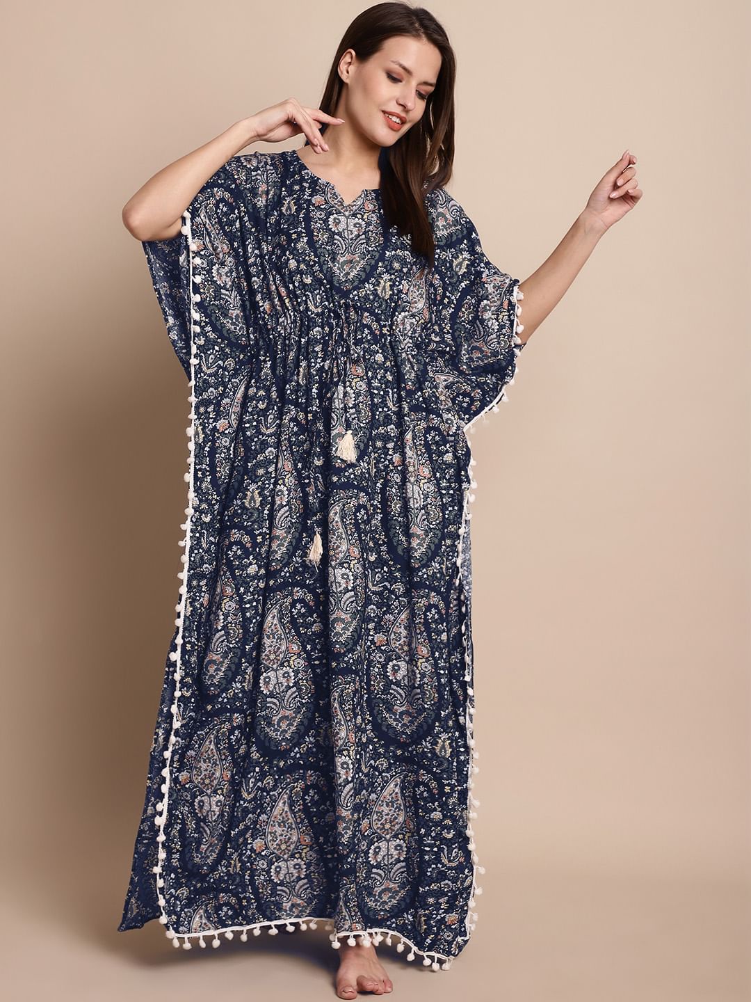 Navy Blue Paisely Print Kaftan