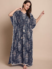 Navy Blue Paisely Print Kaftan