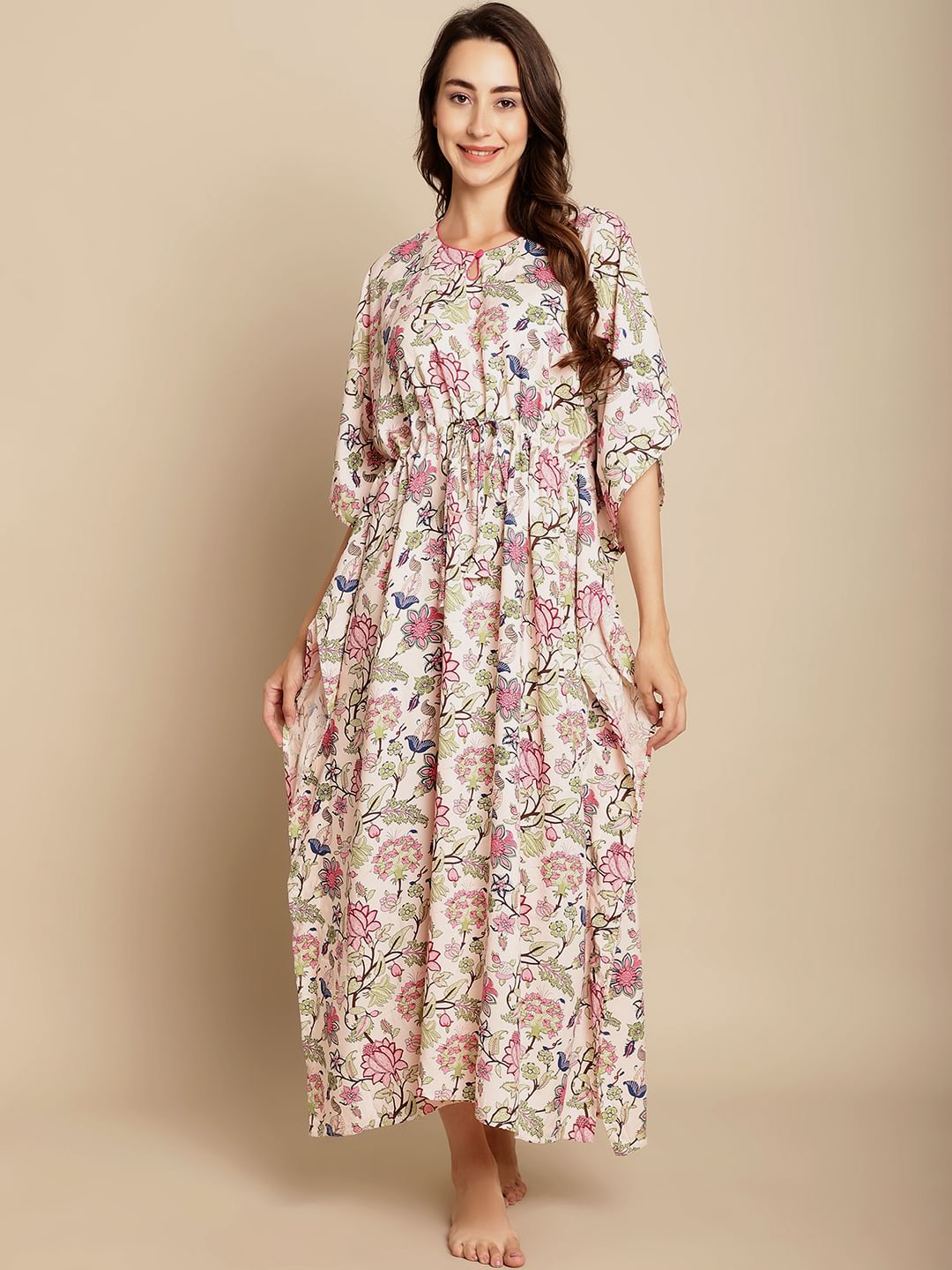 Floral Printed Light Pink Kaftan