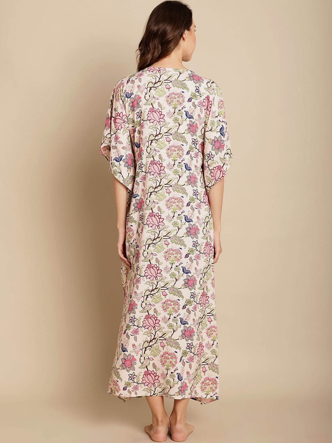 Floral Printed Light Pink Kaftan