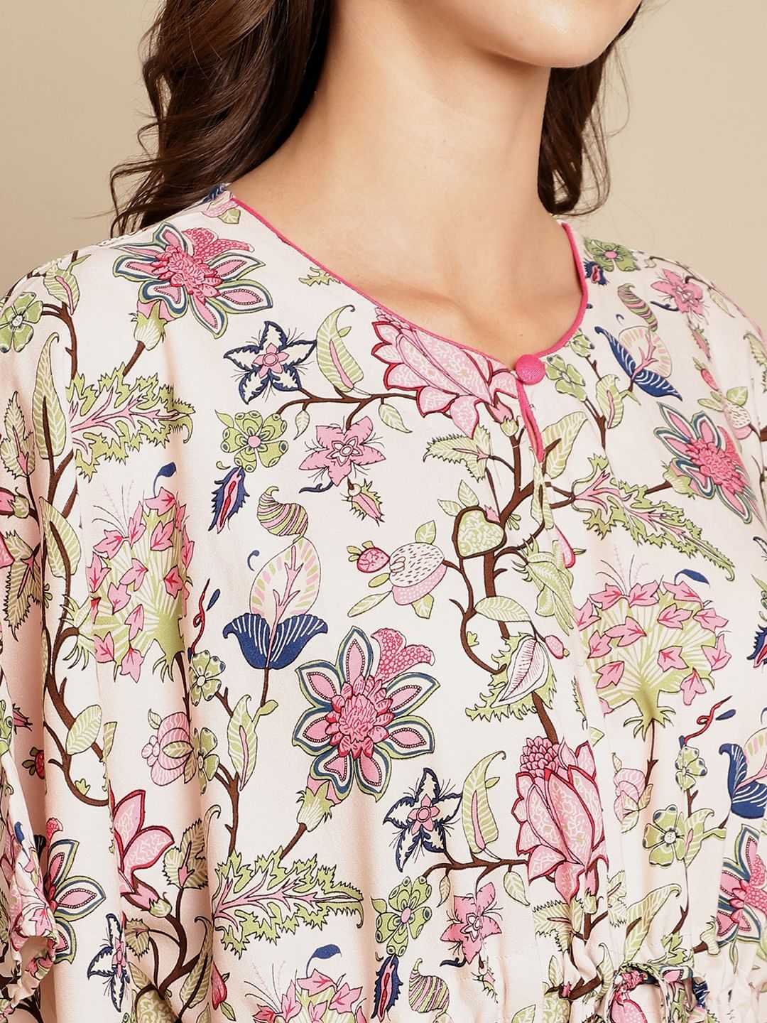 Floral Printed Light Pink Kaftan