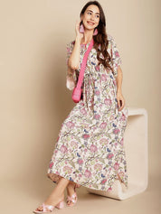 Floral Printed Light Pink Kaftan