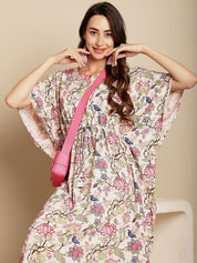 Floral Printed Light Pink Kaftan