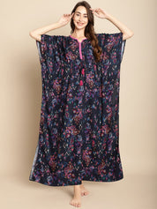 Floral Printed Navy Blue Kaftan