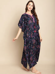 Floral Printed Navy Blue Kaftan