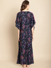 Floral Printed Navy Blue Kaftan
