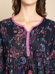 Floral Printed Navy Blue Kaftan