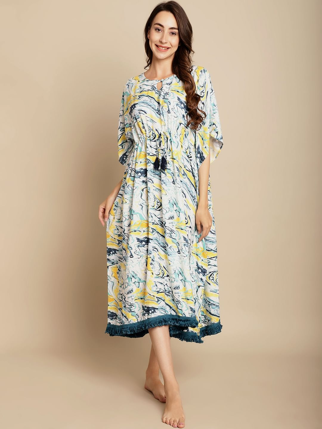 Marble Print Blue Kaftan