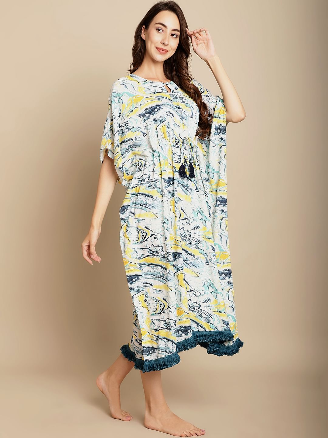 Marble Print Blue Kaftan