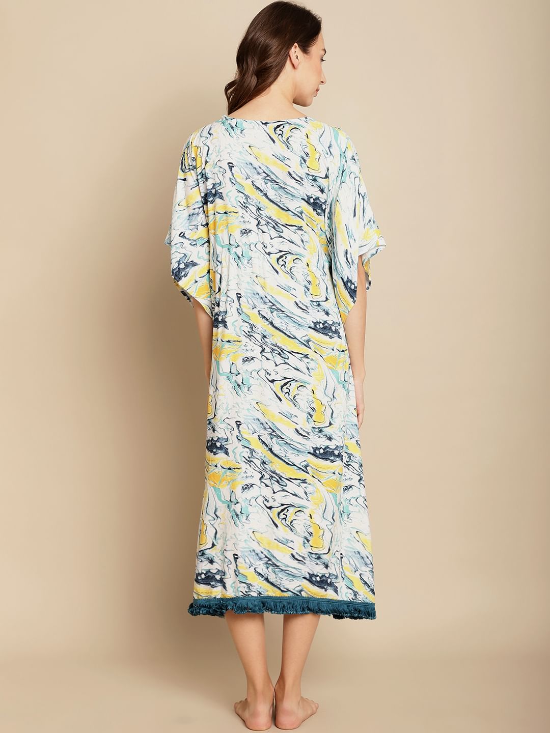 Marble Print Blue Kaftan