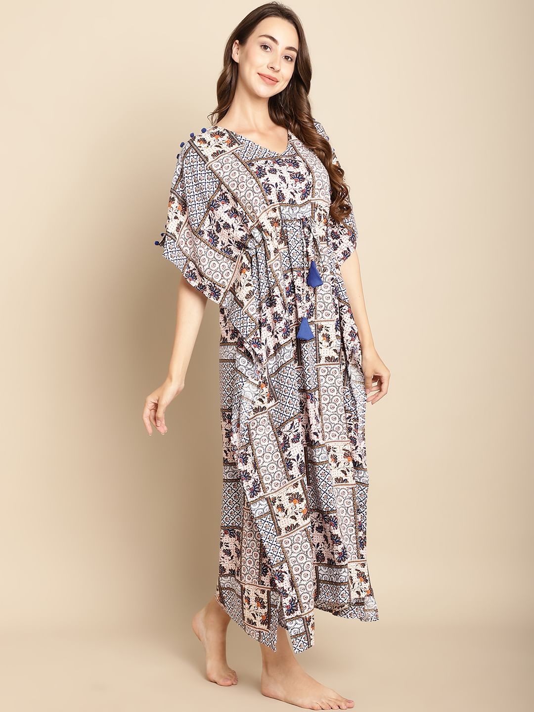 Abstract Print Blue Kaftan